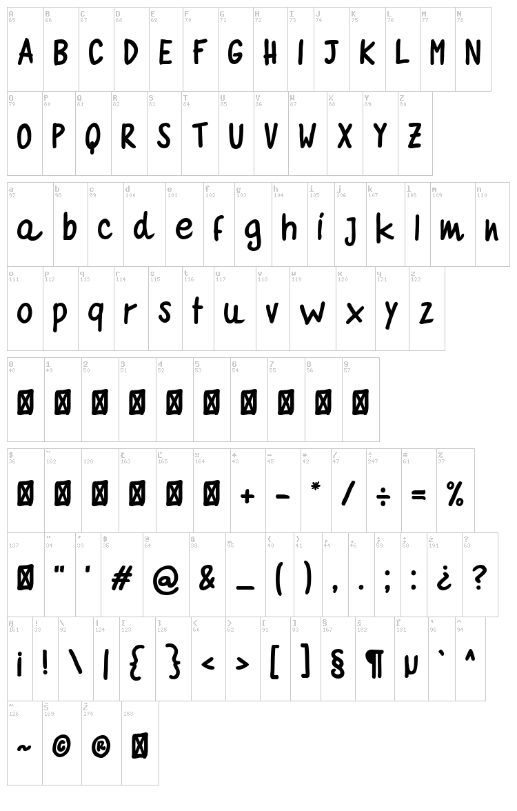 Quaderno Bianco font map